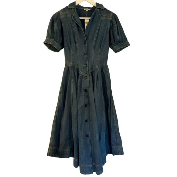 Anthropologie Pilcro NWT denim puff sleeve aline dress size 6/xs - Picture 14 of 16